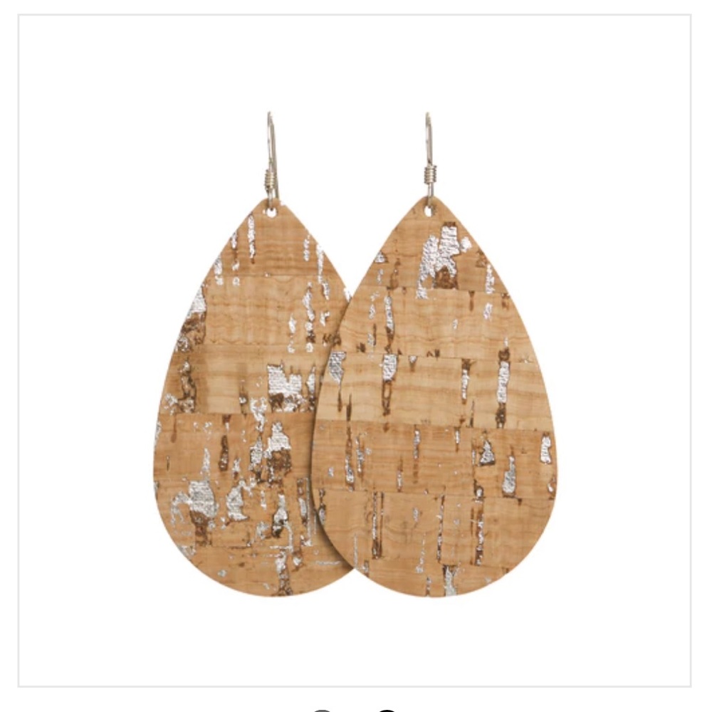 Nickel and Suede Silver Cork Teardrop Earrings
